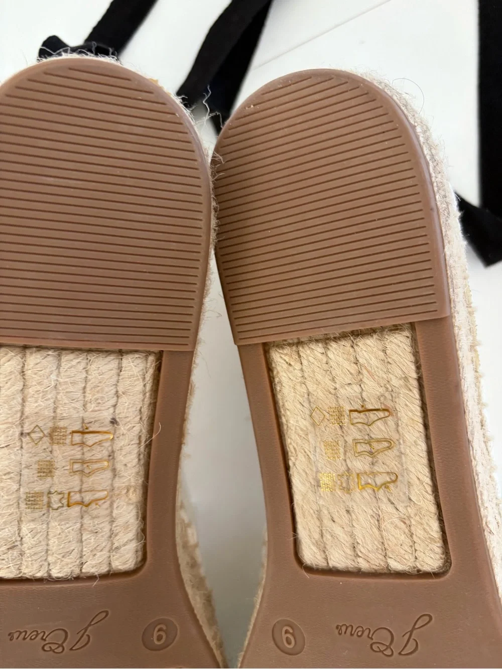 J. Crew Ivory Canvas Black Leather Cap Toe Ankle‎ Wrap Slip-On Espadrille Flats